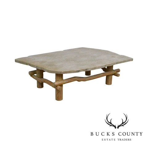 Unusual Faux Branch Large Stone Top Coffee Table Cover