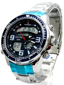 New Foxbox Blue/Black Luxury Dual Display Watch Sport Quartz Model NoFB0007 - Picture 1 of 11