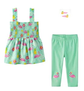 NWT Gymboree Girls Size 6 SEASIDE PALMS Flamingo Tank Capris Hair Clips NEW - Picture 1 of 5