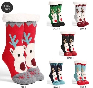 ComfyLuxe Reindeer Pattern Non-Slip Sherpa Slipper Socks - Picture 1 of 7
