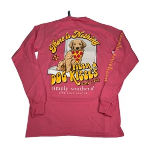 Simply Southern T-Shirt Womens Small, Large Long Sleeve Pink Pizza Dog Lover - Picture 1 of 10