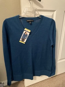 Maglione Katherine Barclay donna L Teal 100% lana merino maglia girocollo pullover - Foto 1 di 1