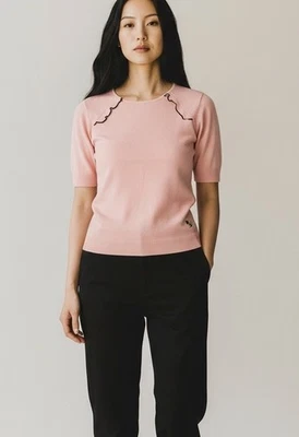 Suéter Sonia Rykiel Top Lana Algodón Rosa Volantes Tejido Manga Corta Francia S Foto 1 de 4