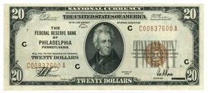 Banconota 20 dollari 1929 Federal Reserve - Federal Reserve Bank of Philadelphia 64671 - Foto 1 di 2