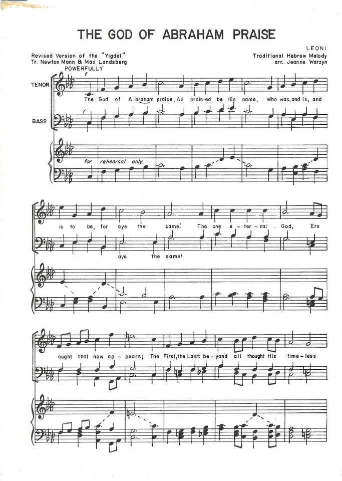 The God of Abraham Praise – Jeanne Warzyn / Traditional Hebrew Melody - Image 1 of 1