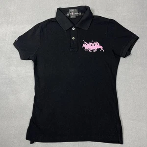 Ralph Lauren Polo Shirt Girls XL Black The Skinny Polo Pink Pony Embroidered - Picture 1 of 11