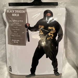 New Black Dragon Ninja Costume 6 Pcs Halloween Mens Adult Sz Plus 48-52 XXL #813 - Picture 1 of 7