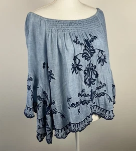 Neu mit Etikett Ruby Yaya for Sundance blau bestickt Boho Bauernbluse Baumwolle M - Bild 1 von 8