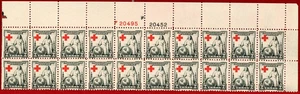 US 1931, #702, American Red Cross, Mint, OG, NH, Block of 20, Red Shifted EFO - Picture 1 of 2