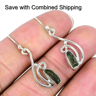 Nuevos pendientes colgantes de plata maciza de piedra de moldavita esposa tercer ojo chakra gancho Foto 1 de 4
