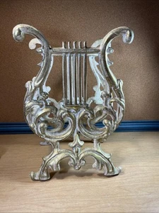 VTG Cast Metal Sheet Music Magazine Book Holder White/Gold 11” Tall - Picture 1 of 6