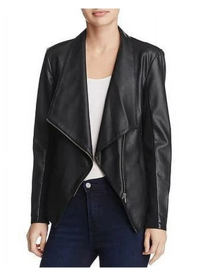 Chaqueta de Cuero Vegana BB Dakota Gabrielle Drapeada Moto Negra Pequeña Asimétrica Foto 1 de 4