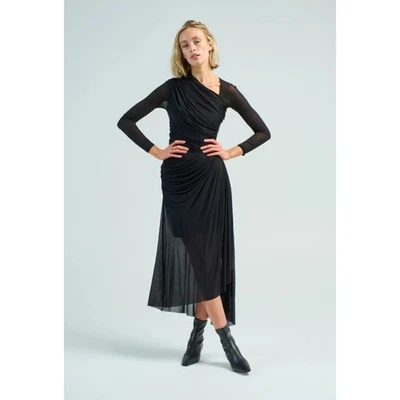 NWT Zimmermann Black Illustration Asymmetrical Gathered Midi Dress Womens US 4 - Image 1 of 4