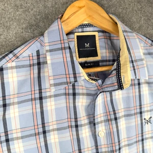 Crew Clothing Shirt Mens Extra Large Blue Plaid Check Short Sleeve Slim Fit - Picture 1 of 12