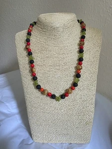 Semi-Precious Stone Necklace Peridot Chips Coral Valcanic Beads - Picture 1 of 3