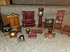 Vtg Dollhouse Miniatures Lot Clocks Chairs Wardrobe Shelf Phone Etc.  Used