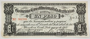 AU 1913 Monclova, Coahuila, Mexico 1 Peso Banknote - P# 626; M975b; MI-COA-1.5 - Picture 1 of 7