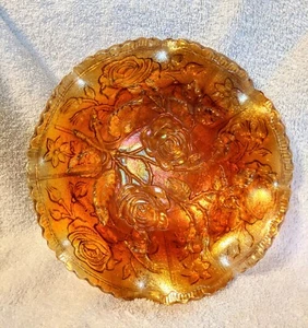 Imperial Glass Ohio Marigold Carnival OPEN ROSE 9" Ruffled Bowl Collar Base - Picture 1 of 9