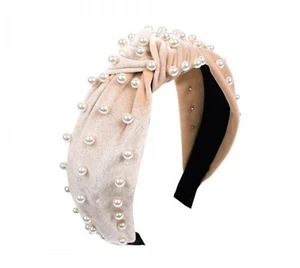 Pearls Headband Knotted Headband for Women Pink Velvet Pearls Headband - Picture 1 of 4
