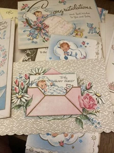 Vintage Grußkarten Neugeborenes Baby gestanzt geprägt beflockt unbenutzt LOT 20+ - Bild 1 von 24