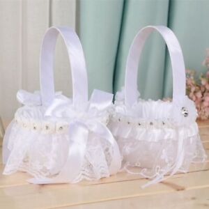 Pure White Lace Party Decor Wedding Supplies Flower Girl Basket Flower Basket