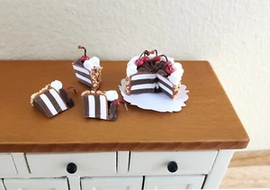 Dollhouse Miniature Cake with 3 Pieces Chocolate Cherry 1:12 Scale Dessert Food - Picture 1 of 5