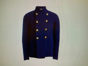 BRUNELLO CUCINELLI MEN’S BLUE DOUBLE BREASTED SWEATER GOLD TONE BUTTONS SZ 58 - Picture 1 of 18