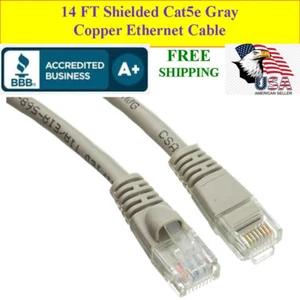 Cable de conexión Ethernet blindado gris 14 ft Cat5e RJ45 conectores dorados AWG - Imagen 1 de 4