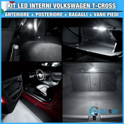 KIT LED INTERNI VOLKSWAGEN T-CROSS CONVERSIONE COMPLETA 6000K CANBUS BIANCO - Immagine 1 di 2