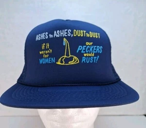 De colección Divertido Sombrero de Camionero Gorra Malla Snapback Cenizas a Cenizas Polvo a Polvo Azul Marino  - Imagen 1 de 8