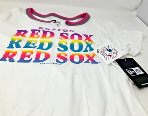 NEW New Era Boston Red Sox Girls Short Sleeve V-Neck Shirt MLB Glitter XL 14/16 - Picture 1 of 3