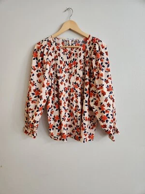 Blusa Elizabeth and James Manga Larga Algodón Melocotón Floral, Talla Mediana Foto 1 de 4