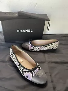 Chanel Multicolor CC Logo Printed Canvas & Leather Cap Toe Flats 37 C Box & Bags - Picture 1 of 18