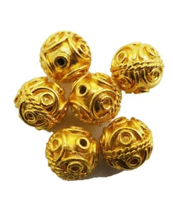 6 Pcs 12mm Bali Bead 18k Gold Plated A1004 - Picture 1 of 1