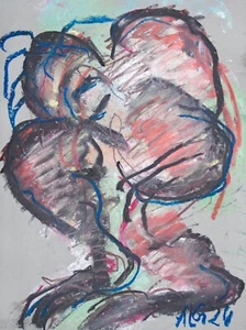 painting pastel chalk drawing "Gefahr" sign. Prof. em. Andreas Loeschner-Gornau - Picture 1 of 1