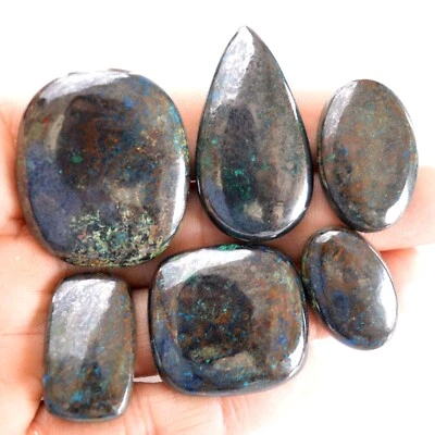 6Pcs 381Ct Natural Azurite Cabochon Back Unpolish Gemstone 26x16-37x32mm#14264 - Image 1 of 4