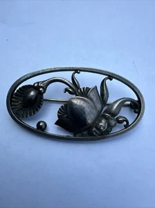 GEORG JENSEN STERLING SILVER PIN DENMARK NUMBER 274 FLORAL RARE JEWELRY - Picture 1 of 7