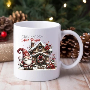 Christmas Gnome Mug Santa Farmhouse Merry and Bright Holiday Gift Coffee Tea Cup - Picture 1 of 6