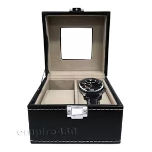 2 Slot Leather Watch/Bracelet Display Box Glass Top Jewelry Case Organizer - Picture 1 of 6