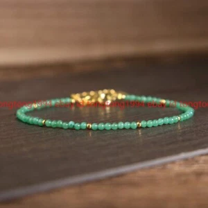 Natürliche 4mm Grüne Jade Edelstein Zierliche Armband Heilung Armband 19cm - Bild 1 von 2