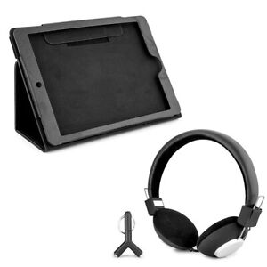 DGTEC Travel Kit Headphones + Bonus Car Headrest Case Holder for iPad 9.7" Black