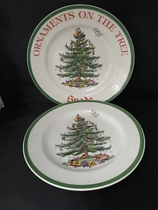 Lot 2 Spode Christmas Ornaments on the Tree Dinner Plate S3324 Made England 10.5 - Picture 1 of 12