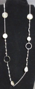 VINTAGE Art Glass, Milk Glass, Acrylic, Metal Beads & Rings Silver Tone Necklace - Picture 1 of 11