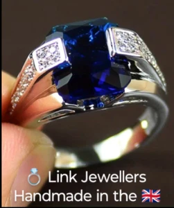 CPR: Woman White Gold Ring. Size U-V. Lab Created 8mmx6mm Cushion Blue Sapphire - Picture 1 of 5