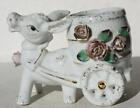 Donkey Figurine Pulling Cart Pink 3D Flower Leaves Planter Ceramic Hand Painted