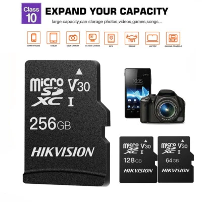 HIKVISION 1/3/5 x 4K HD Micro SD Karte 64GB 128GB 256GB SDXC V30 Speicherkarte mit Adapter