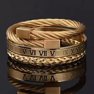 3Pcs Luxury Roman Royal Crown Men Banle Stainless Steel Pulseiras Open Bracelets - Picture 1 of 13