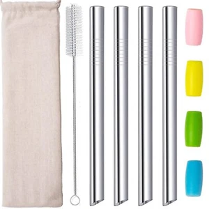 Boba Straws Reusable Straw Metal Smoothies Jumbo Bubble Tea Tapioca Pearls Milks - Picture 1 of 7