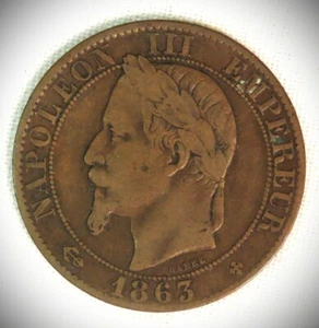 France 1863 B 5 Centimes KEY DATE! Second Empire (239) - Picture 1 of 2