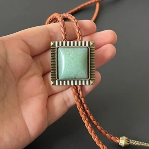 Collar de Boda Cuerda PU Aleación Occidental Bolo Cuadrado Jade Verde Pálido Natural - Imagen 1 de 9